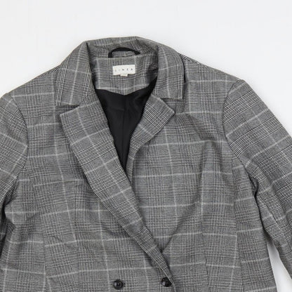 Linea Womens Grey Plaid Jacket Blazer Size 10 Button
