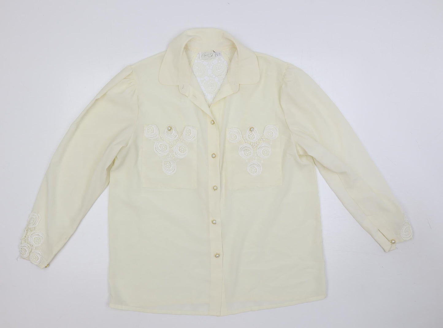 Apart Womens Ivory Polyester Basic Button-Up Size 14 Collared - Crocheted Lace Detail