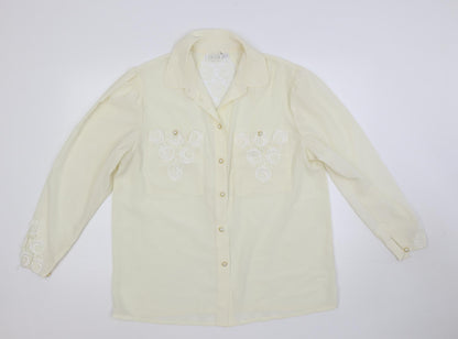 Apart Womens Ivory Polyester Basic Button-Up Size 14 Collared - Crocheted Lace Detail