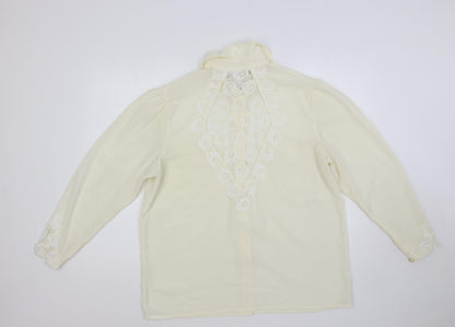 Apart Womens Ivory Polyester Basic Button-Up Size 14 Collared - Crocheted Lace Detail