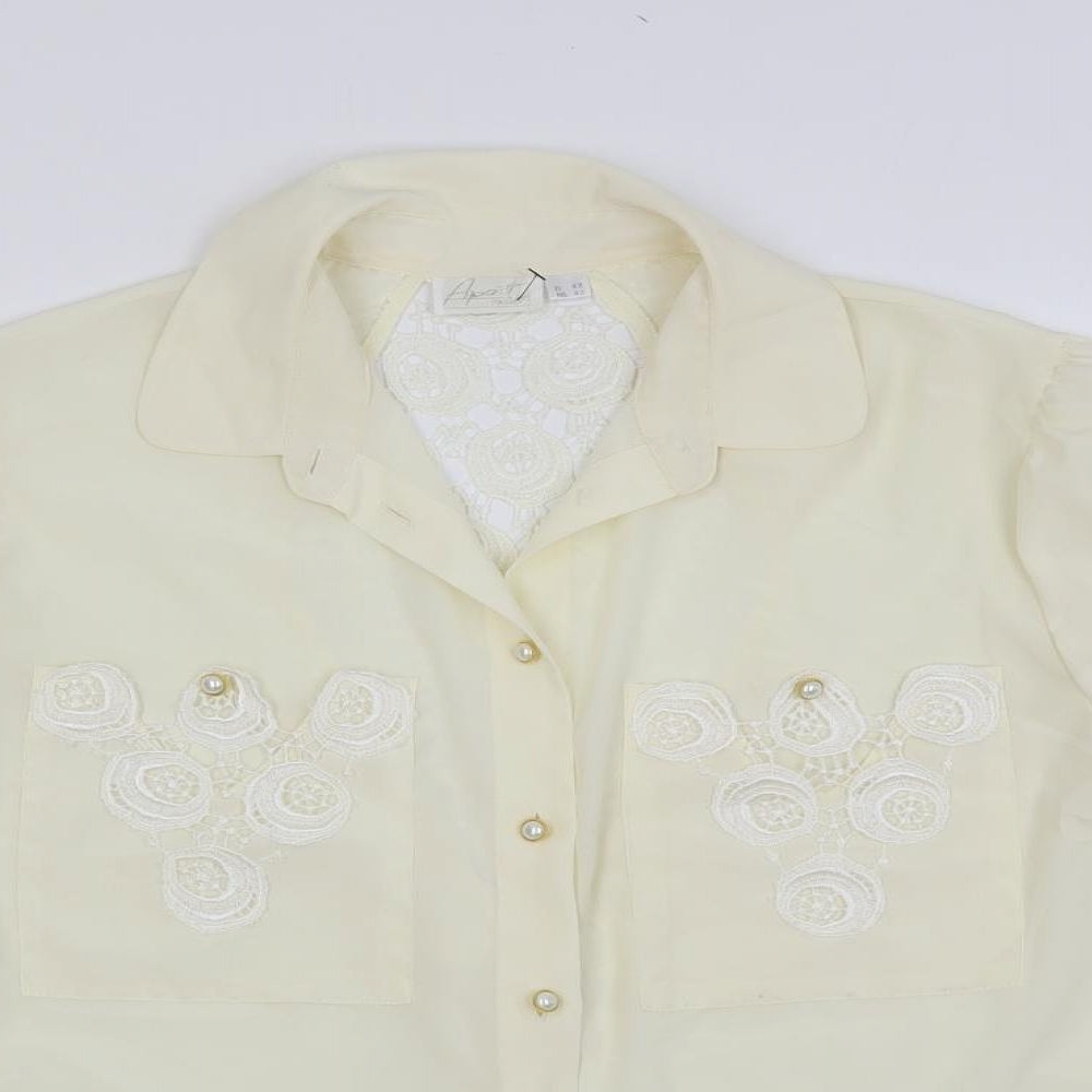 Apart Womens Ivory Polyester Basic Button-Up Size 14 Collared - Crocheted Lace Detail
