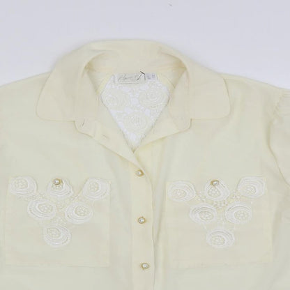 Apart Womens Ivory Polyester Basic Button-Up Size 14 Collared - Crocheted Lace Detail