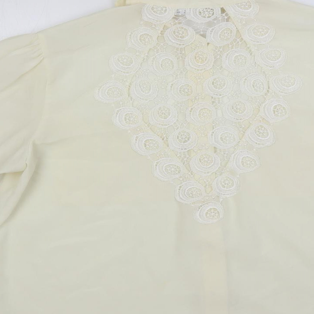 Apart Womens Ivory Polyester Basic Button-Up Size 14 Collared - Crocheted Lace Detail