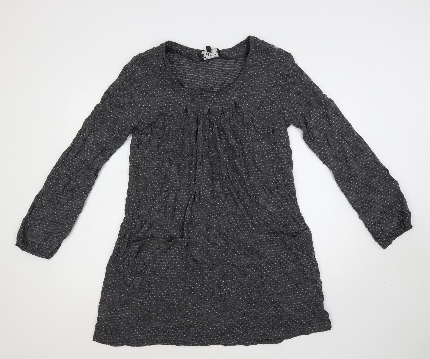Caprigrey Womens Grey Polka Dot Viscose Shift Size 14 Boat Neck Pullover - Pockets