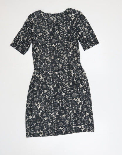 Billie & Blossom Womens Blue Floral Polyester Pencil Dress Size 8 Boat Neck Zip