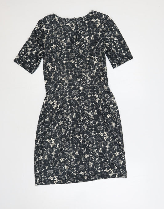 Billie & Blossom Womens Blue Floral Polyester Pencil Dress Size 8 Boat Neck Zip