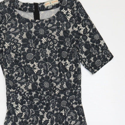 Billie & Blossom Womens Blue Floral Polyester Pencil Dress Size 8 Boat Neck Zip