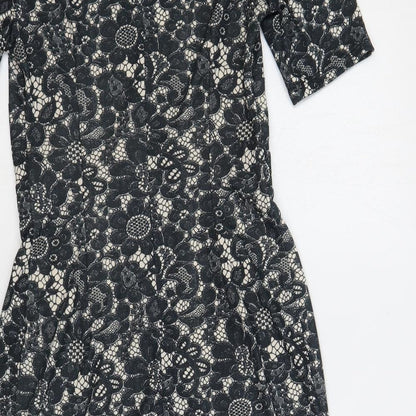 Billie & Blossom Womens Blue Floral Polyester Pencil Dress Size 8 Boat Neck Zip