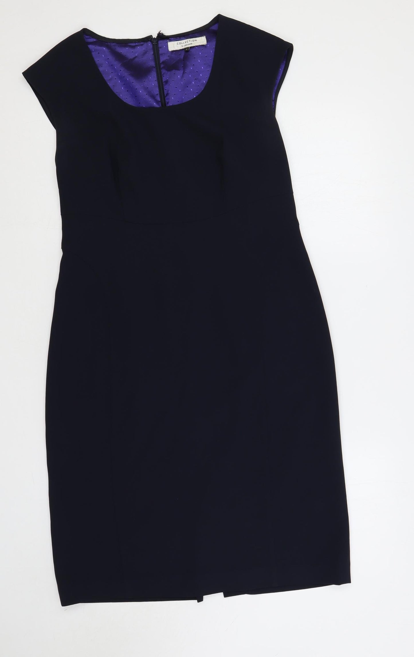John Lewis Womens Blue Polyester Pencil Dress Size 12 Round Neck Zip