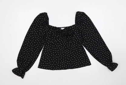 Topshop Womens Black Geometric Polyester Basic Blouse Size 8 Square Neck - Star Print