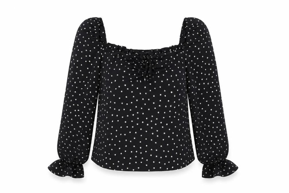 Topshop Womens Black Geometric Polyester Basic Blouse Size 8 Square Neck - Star Print