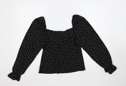 Topshop Womens Black Geometric Polyester Basic Blouse Size 8 Square Neck - Star Print