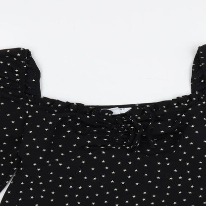 Topshop Womens Black Geometric Polyester Basic Blouse Size 8 Square Neck - Star Print