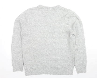 Marks and Spencer Mens Grey Round Neck Acrylic Pullover Jumper Size L Long Sleeve