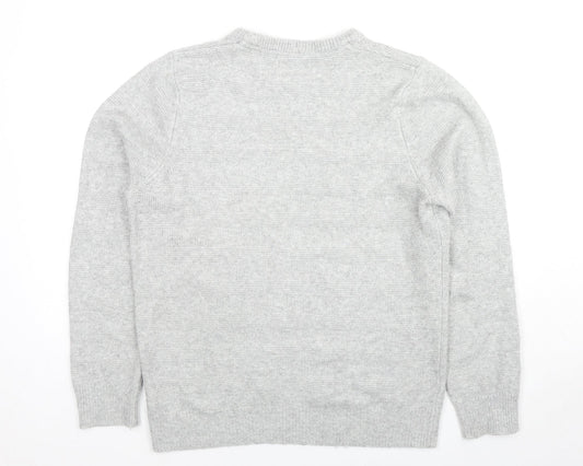 Marks and Spencer Mens Grey Round Neck Acrylic Pullover Jumper Size L Long Sleeve