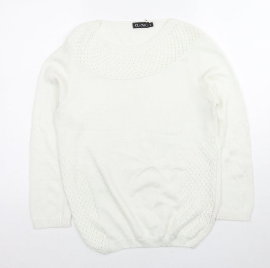 Classics Womens White Round Neck Acrylic Pullover Jumper Size S