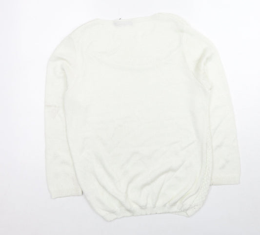 Classics Womens White Round Neck Acrylic Pullover Jumper Size S