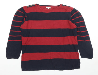 Country Casuals Womens Blue Round Neck Striped Cotton Pullover Jumper Size S