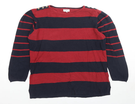 Country Casuals Womens Blue Round Neck Striped Cotton Pullover Jumper Size S