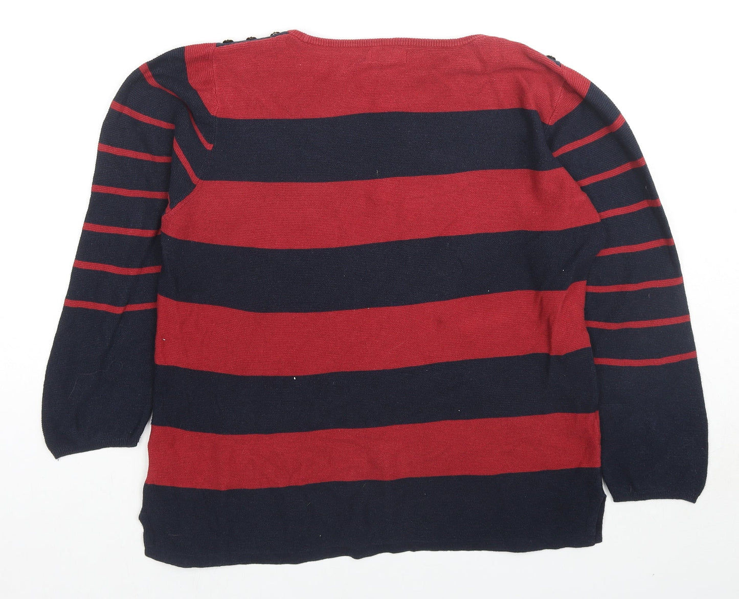 Country Casuals Womens Blue Round Neck Striped Cotton Pullover Jumper Size S