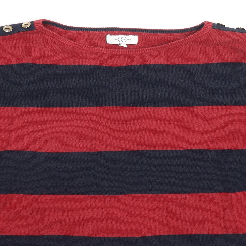 Country Casuals Womens Blue Round Neck Striped Cotton Pullover Jumper Size S