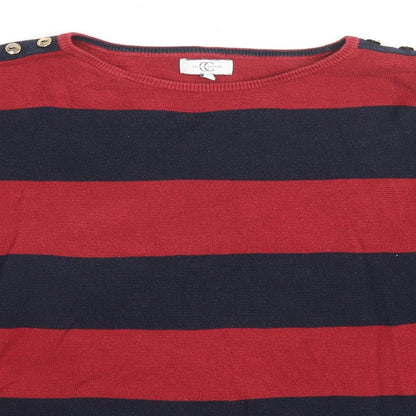 Country Casuals Womens Blue Round Neck Striped Cotton Pullover Jumper Size S