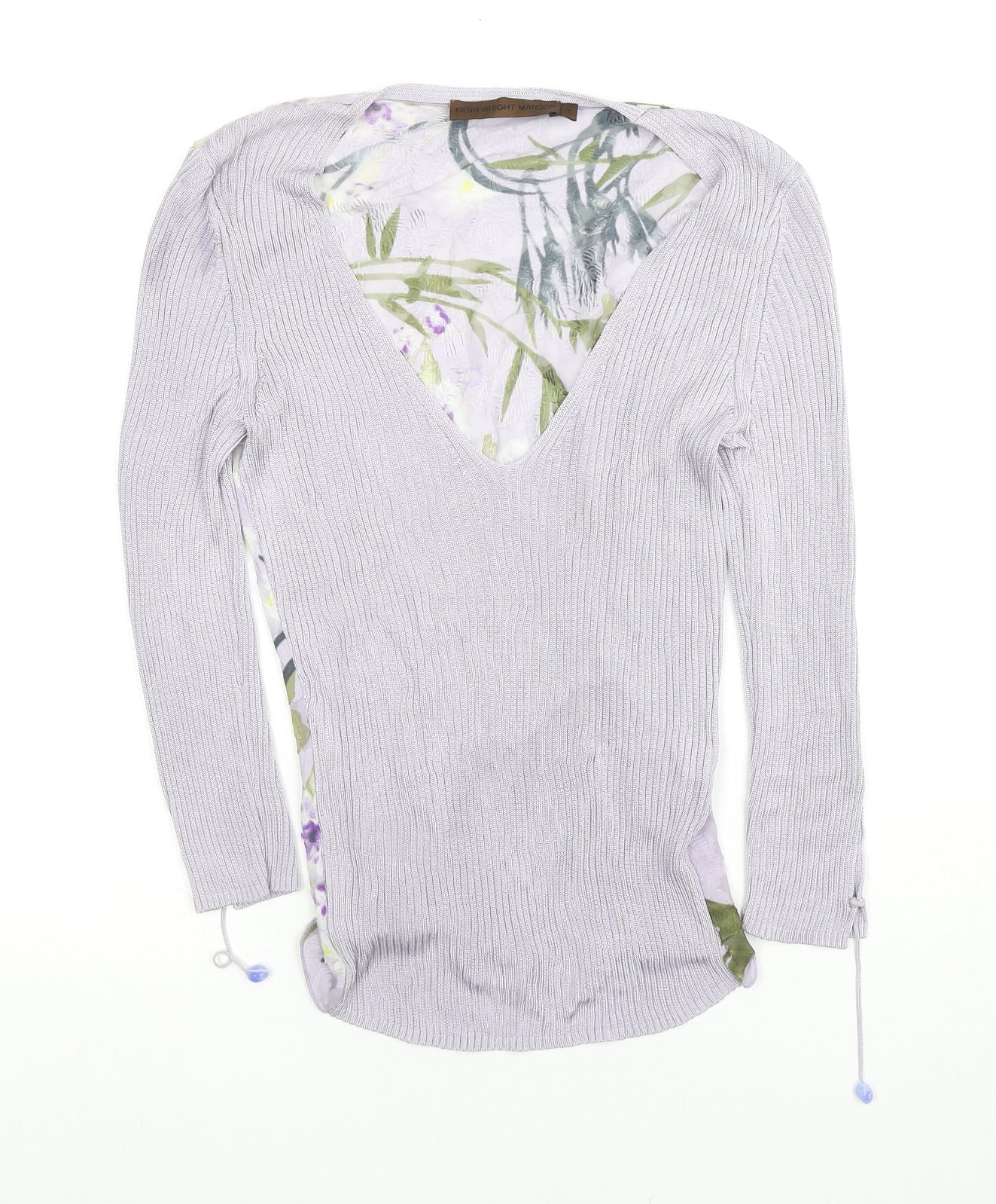 Fenn Wright Manson Womens Purple V-Neck Floral Viscose Pullover Jumper Size M - Sleeve Rock Detail