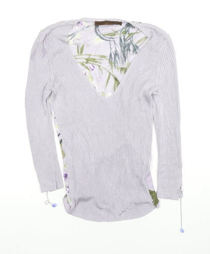 Fenn Wright Manson Womens Purple V-Neck Floral Viscose Pullover Jumper Size M - Sleeve Rock Detail