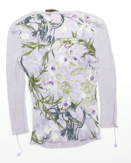 Fenn Wright Manson Womens Purple V-Neck Floral Viscose Pullover Jumper Size M - Sleeve Rock Detail