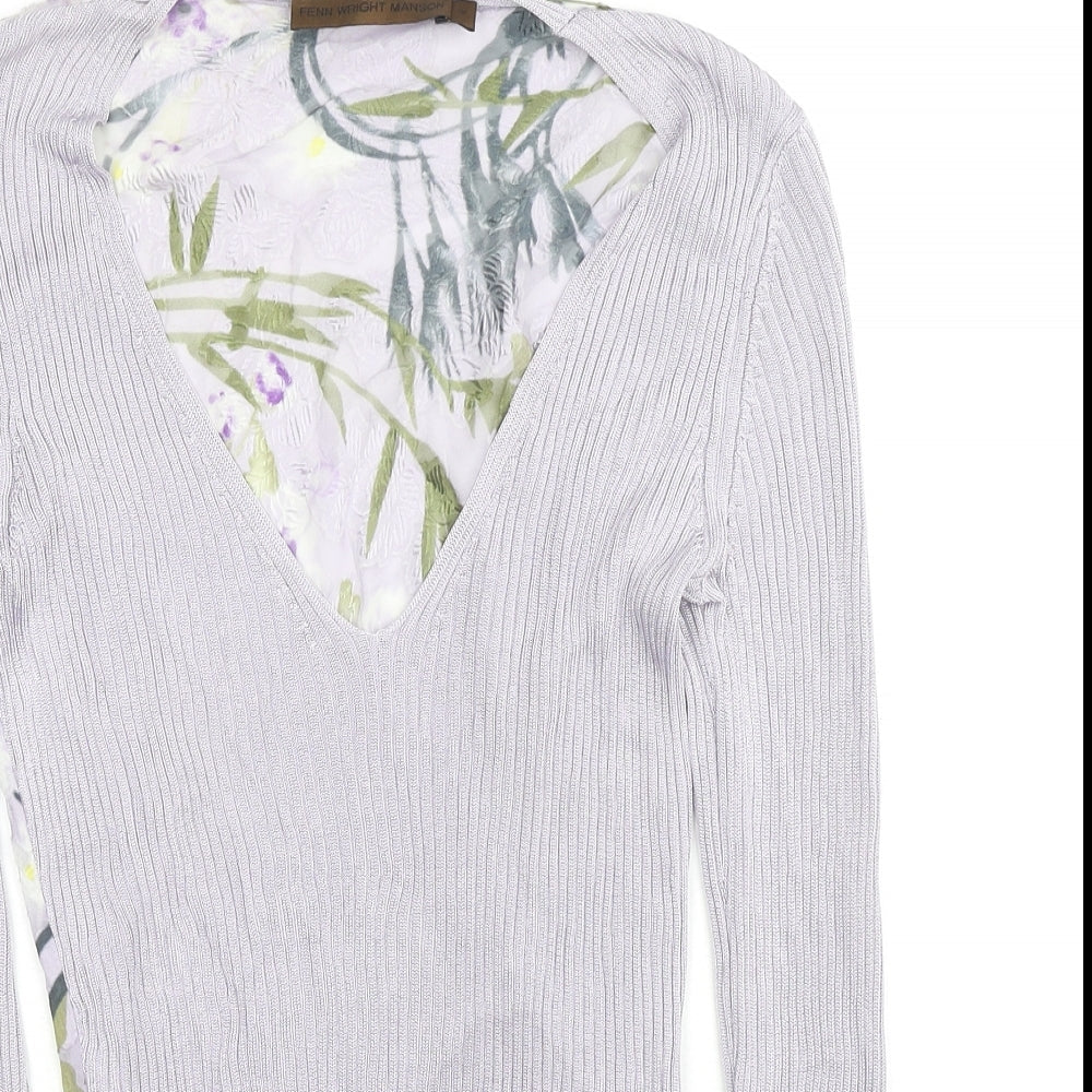 Fenn Wright Manson Womens Purple V-Neck Floral Viscose Pullover Jumper Size M - Sleeve Rock Detail
