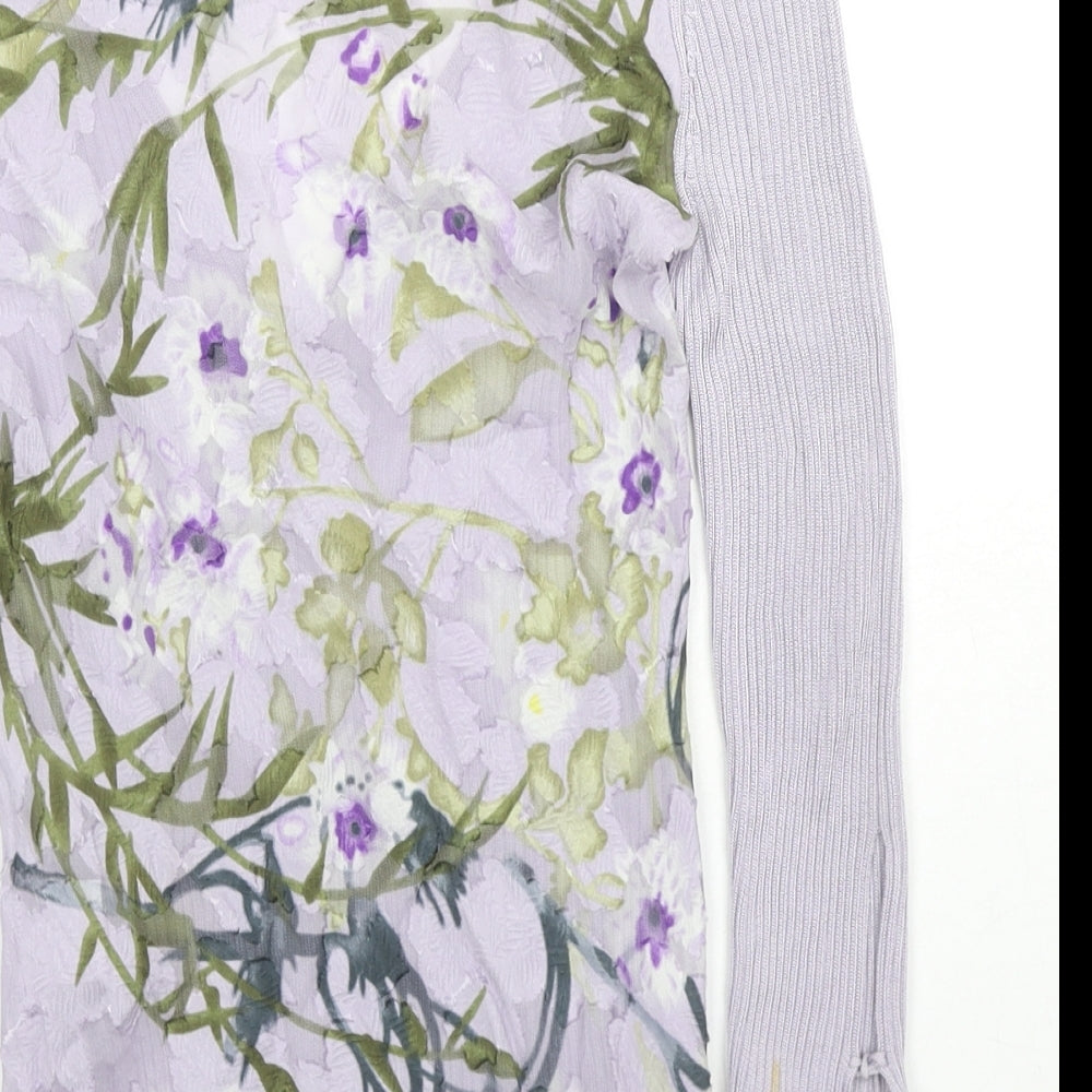Fenn Wright Manson Womens Purple V-Neck Floral Viscose Pullover Jumper Size M - Sleeve Rock Detail