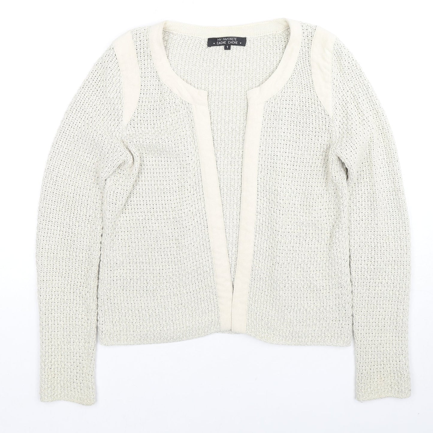 Cache Cache Womens Beige V-Neck Cotton Cardigan Jumper Size S - Glitter Detail, Label Size 1