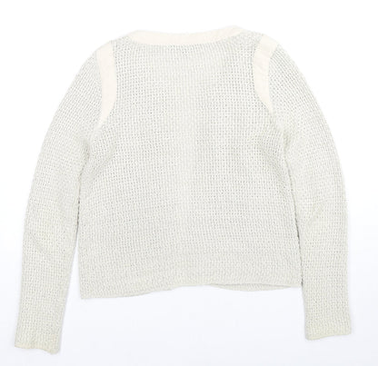 Cache Cache Womens Beige V-Neck Cotton Cardigan Jumper Size S - Glitter Detail, Label Size 1
