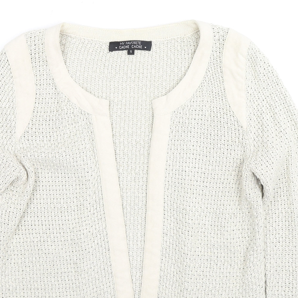 Cache Cache Womens Beige V-Neck Cotton Cardigan Jumper Size S - Glitter Detail, Label Size 1