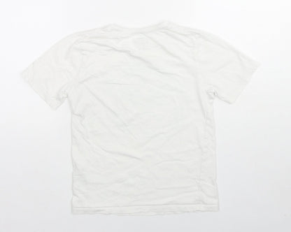 H&M Girls White Cotton Basic T-Shirt Size 6-7 Years Round Neck Pullover - 6-8 Years, Racket Sports Club