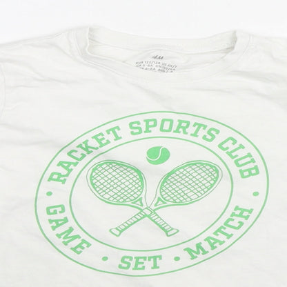H&M Girls White Cotton Basic T-Shirt Size 6-7 Years Round Neck Pullover - 6-8 Years, Racket Sports Club