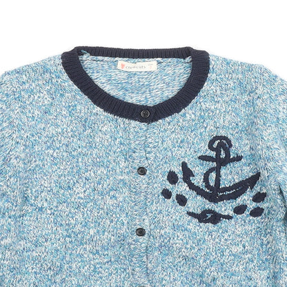 Crewcuts Girls Blue Round Neck Polyester Cardigan Jumper Size 7 Years Button - Embraided Anchor