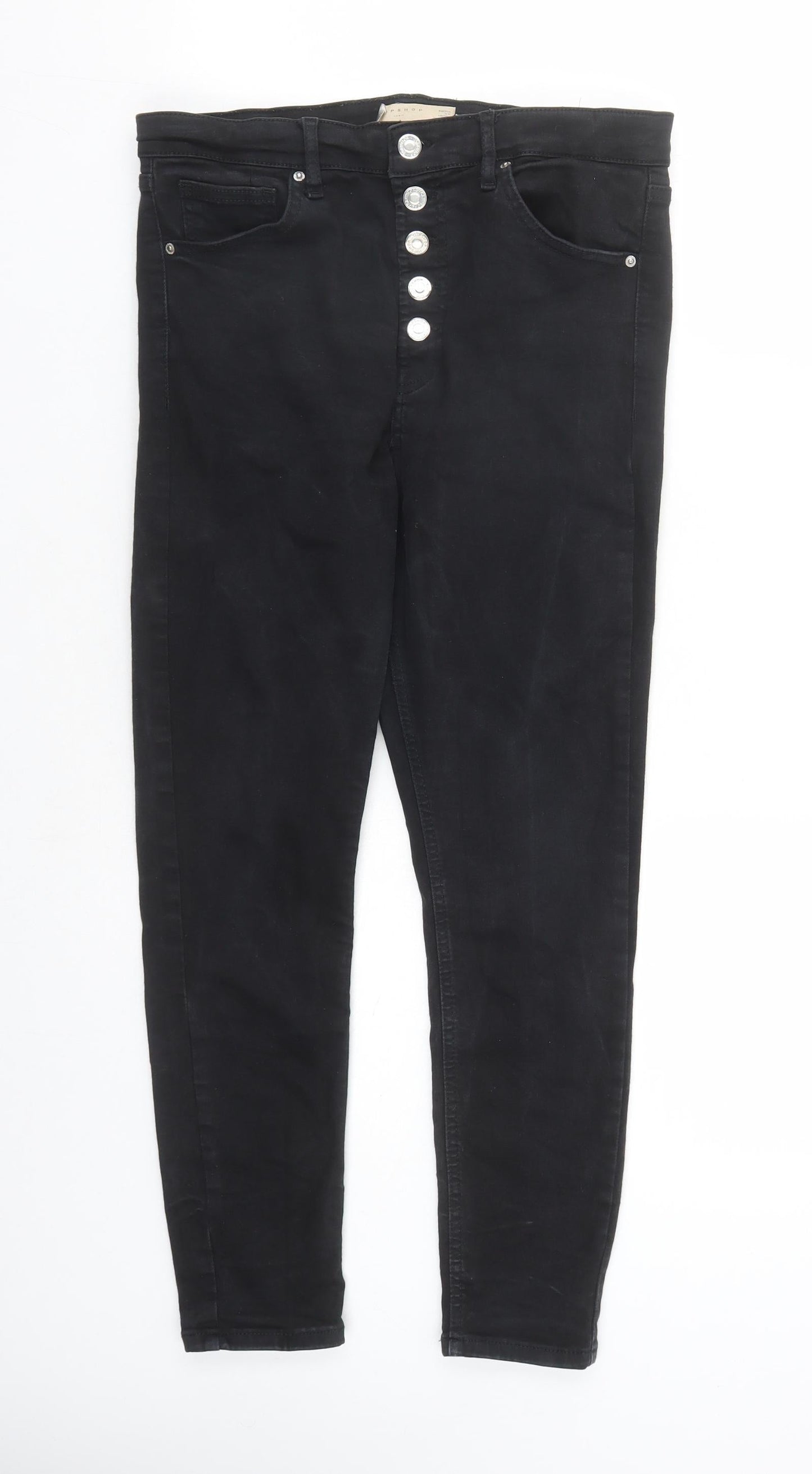 Topshop Womens Black Cotton Skinny Jeans Size 30 in L27 in Regular Button