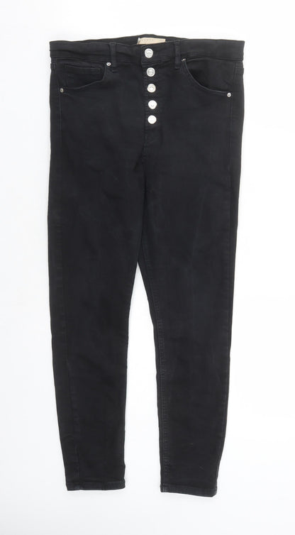 Topshop Womens Black Cotton Skinny Jeans Size 30 in L27 in Regular Button