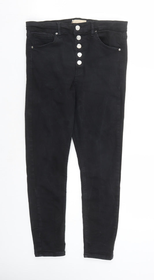 Topshop Womens Black Cotton Skinny Jeans Size 30 in L27 in Regular Button