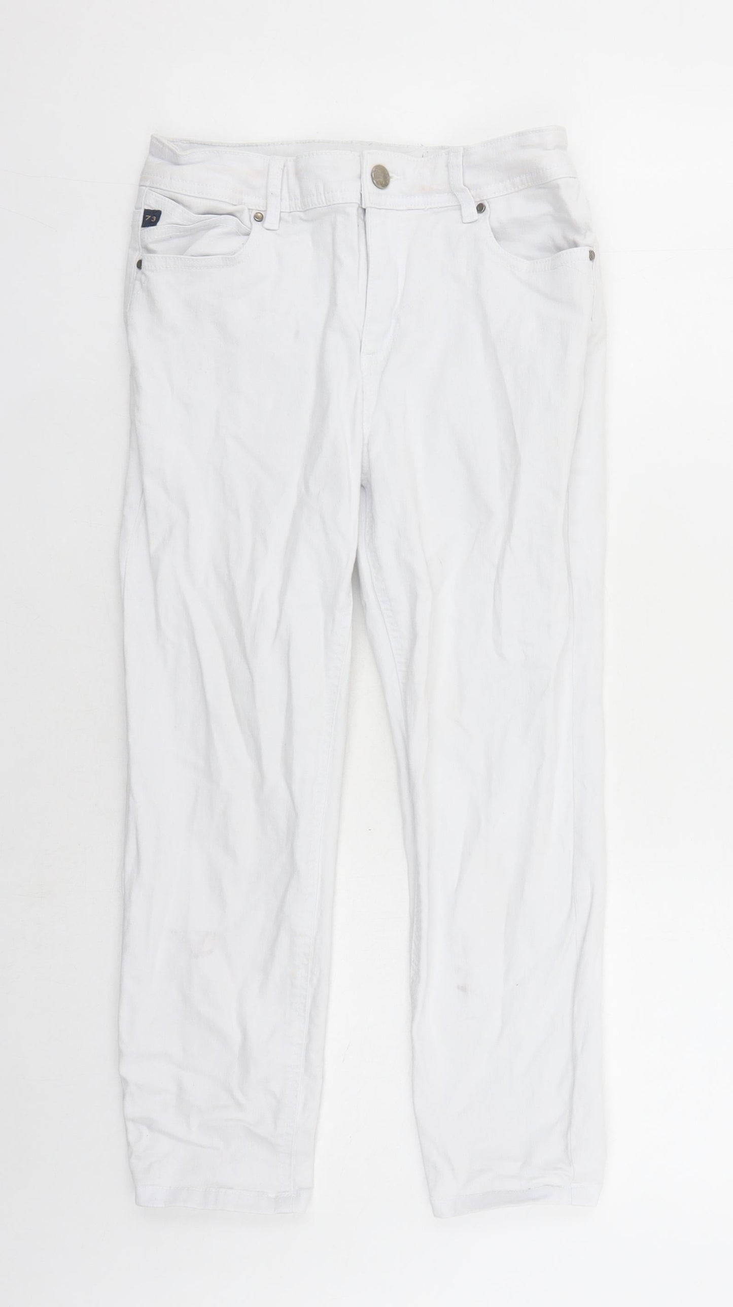 Monsoon Womens White Cotton Cropped Jeans Size 8 L22 in Regular Zip
