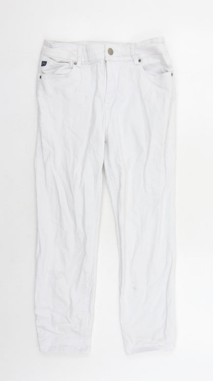Monsoon Womens White Cotton Cropped Jeans Size 8 L22 in Regular Zip
