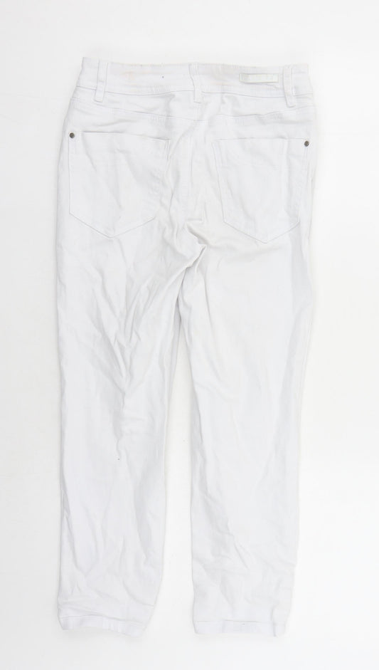 Monsoon Womens White Cotton Cropped Jeans Size 8 L22 in Regular Zip