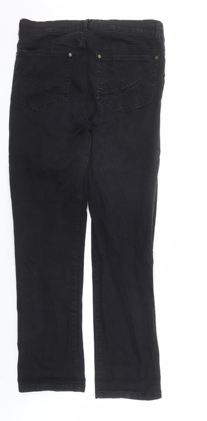 Heavenly Jeans Womens Black Cotton Straight Jeans Size 12 L31 in Regular Zip