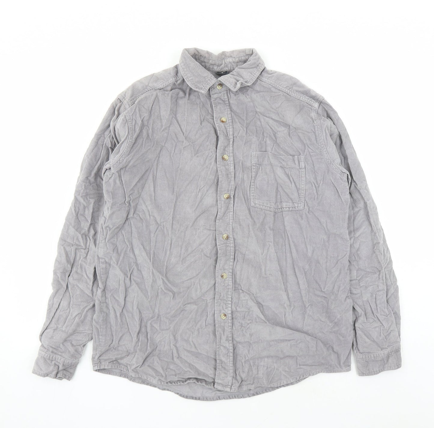 Cotton Traders Mens Grey Cotton Button-Up Size M Collared Button