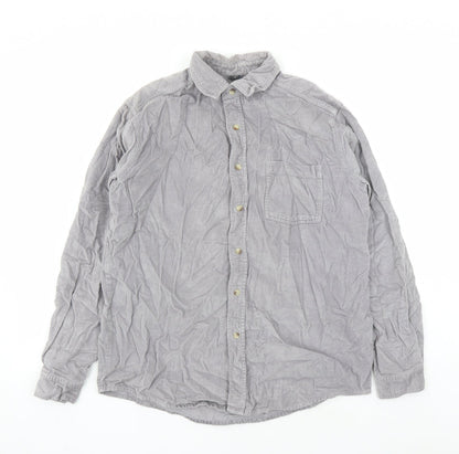 Cotton Traders Mens Grey Cotton Button-Up Size M Collared Button