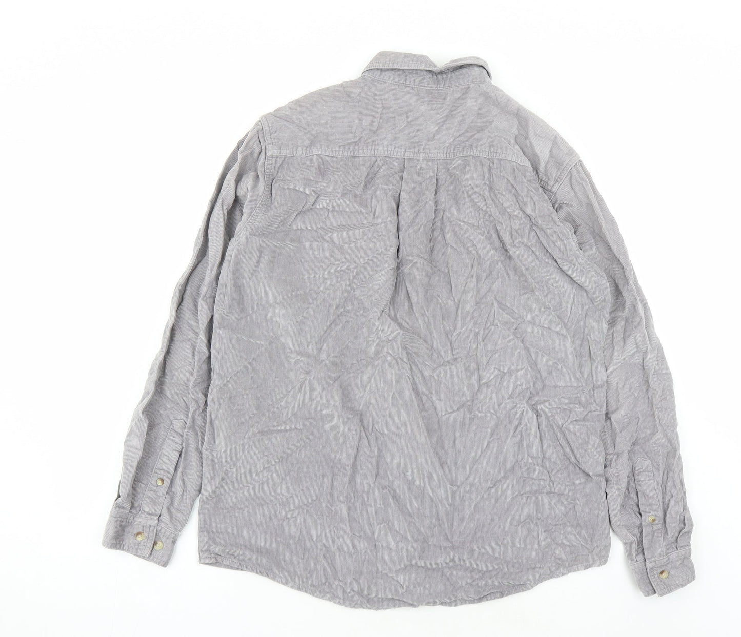 Cotton Traders Mens Grey Cotton Button-Up Size M Collared Button
