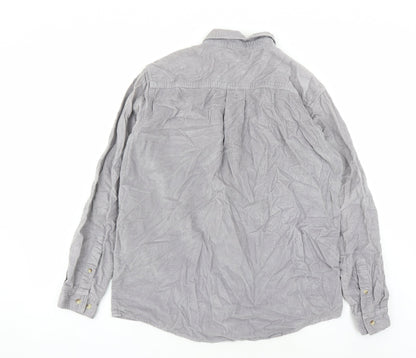 Cotton Traders Mens Grey Cotton Button-Up Size M Collared Button