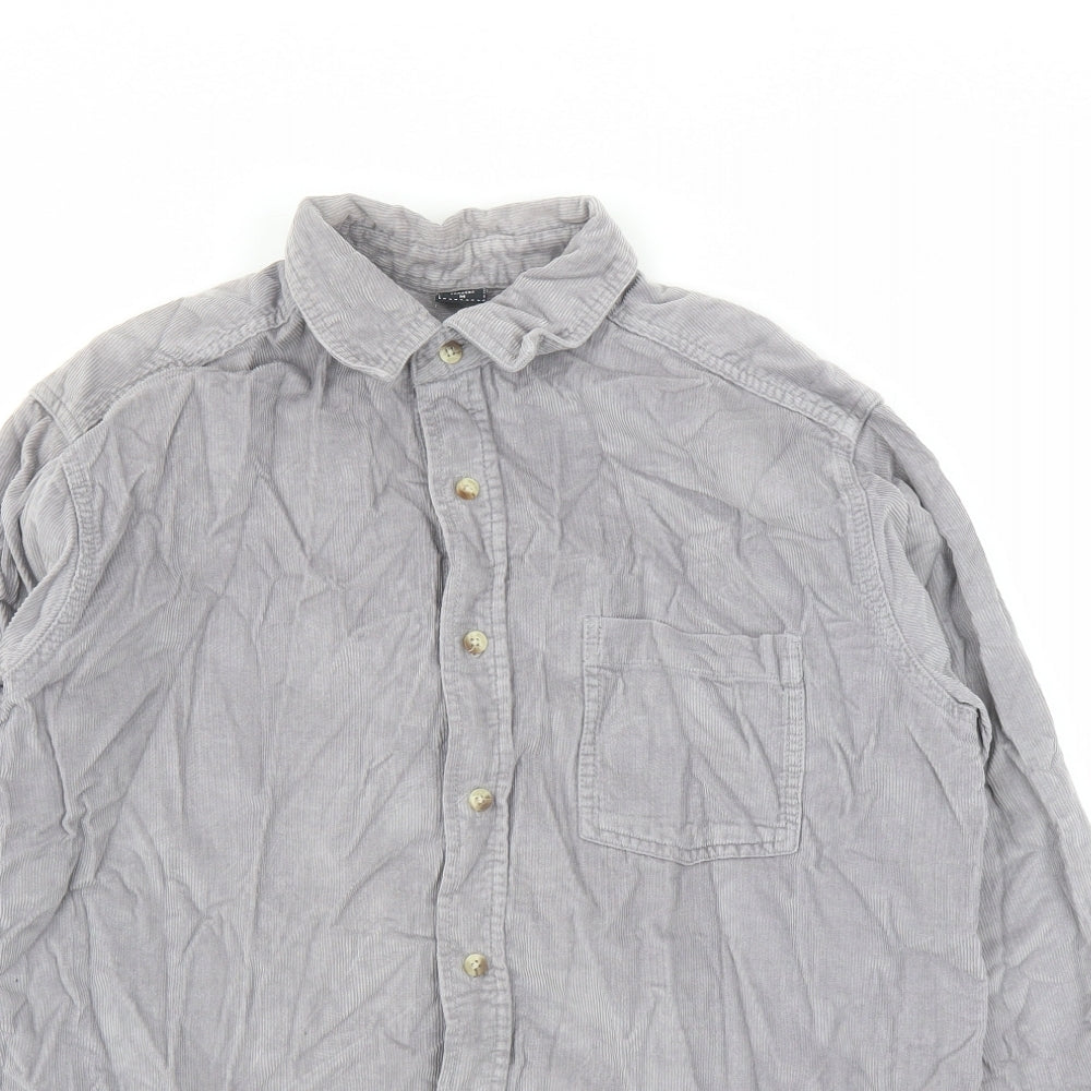 Cotton Traders Mens Grey Cotton Button-Up Size M Collared Button