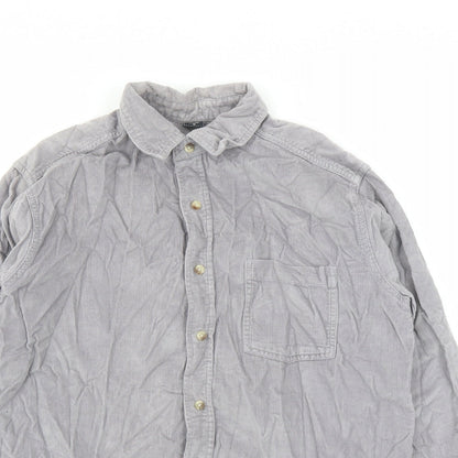 Cotton Traders Mens Grey Cotton Button-Up Size M Collared Button